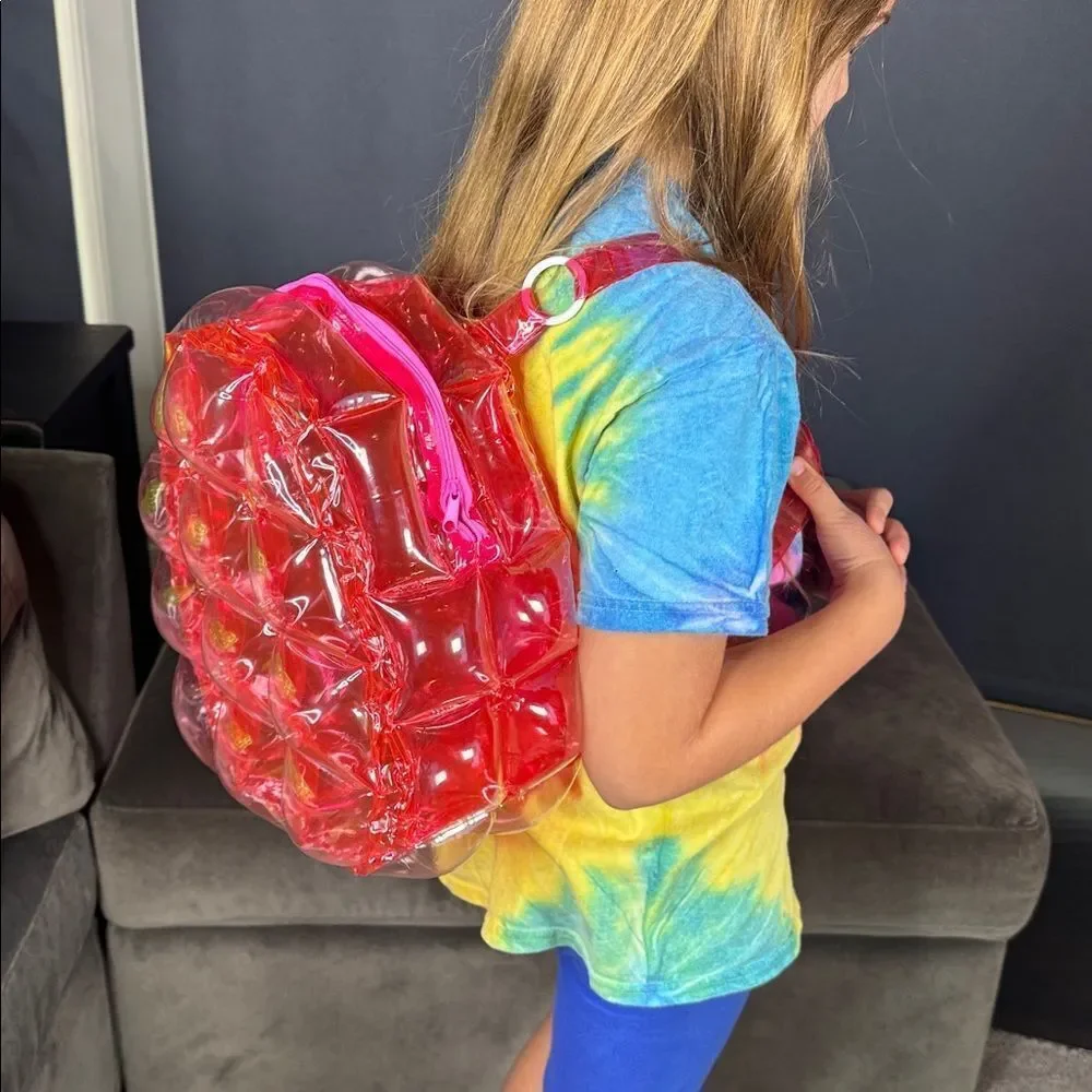 Red Inflatable Bubble Backpack Zipper Closure One Size NEW